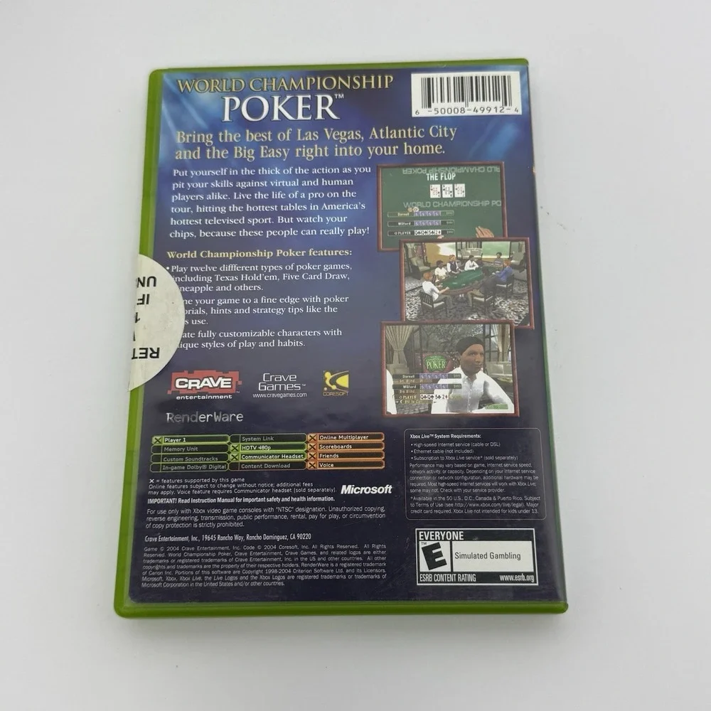 World Championship Poker (Microsoft Xbox, 2004) CIB w/ Manual Tested Working
